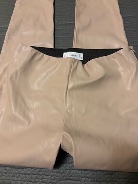 Mango Beige Faux Leather Straight-Leg Pants